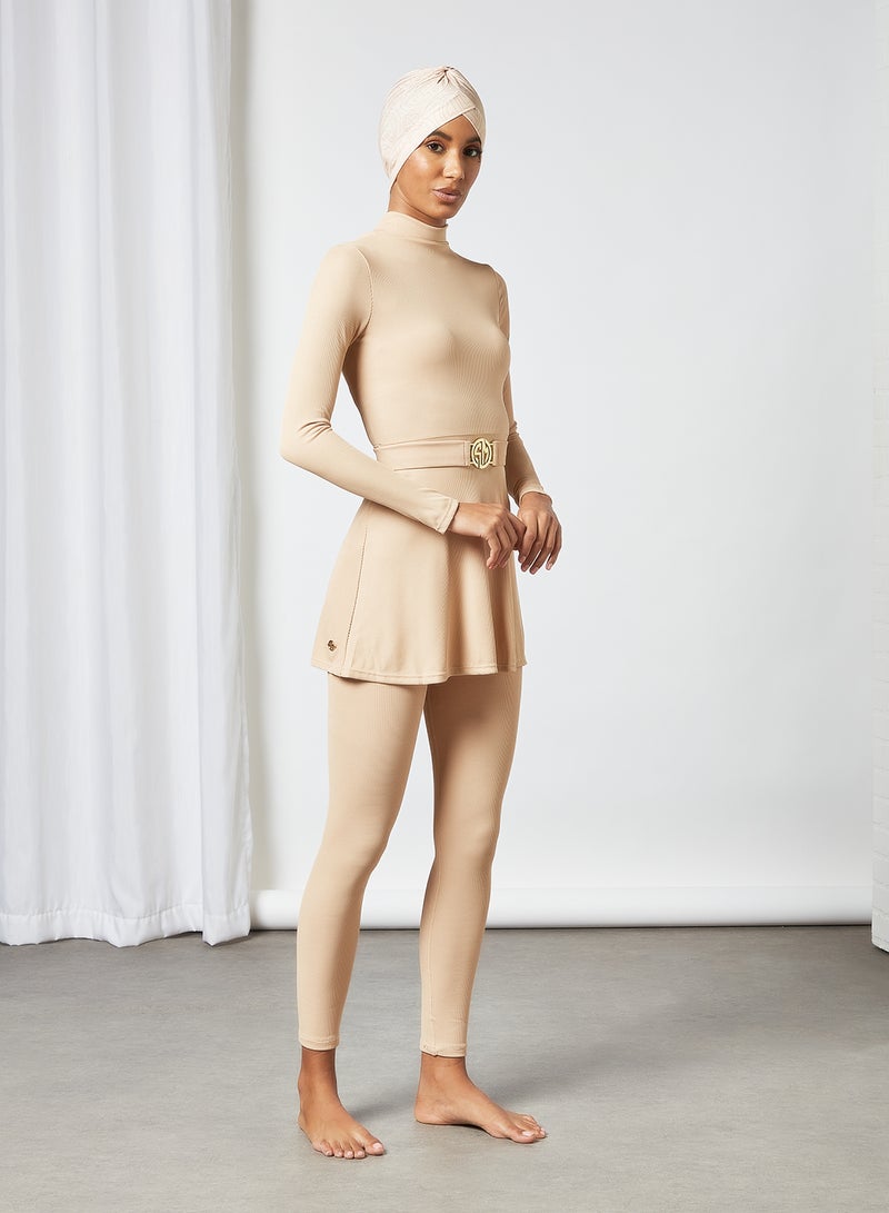 Sian Marie Belted Burkini Top Beige  - Image 2