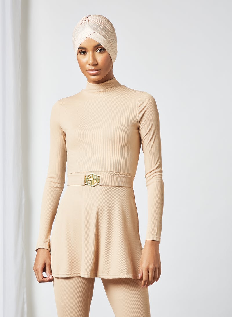 Sian Marie Belted Burkini Top Beige  - Image 1