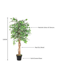 Generic Ficus Tree Faux Artificial Plant With Natural Trunk For Decoration Green 120cm  - Image 3