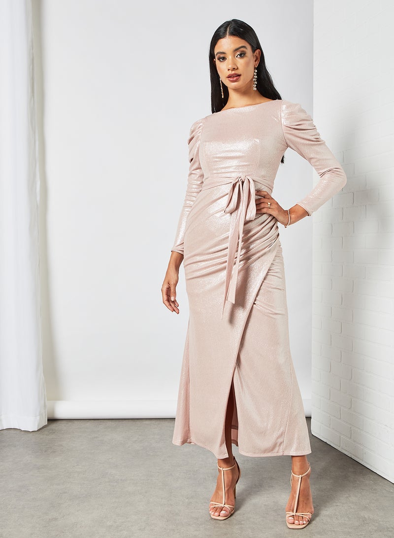 Zoey - Wrap-Over Bar Dot Dress Pink - Image 1