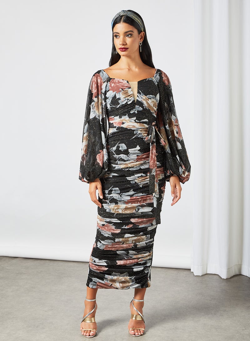 Zoey - Floral Draped Bar Dot Dress Multicolour - Image 1