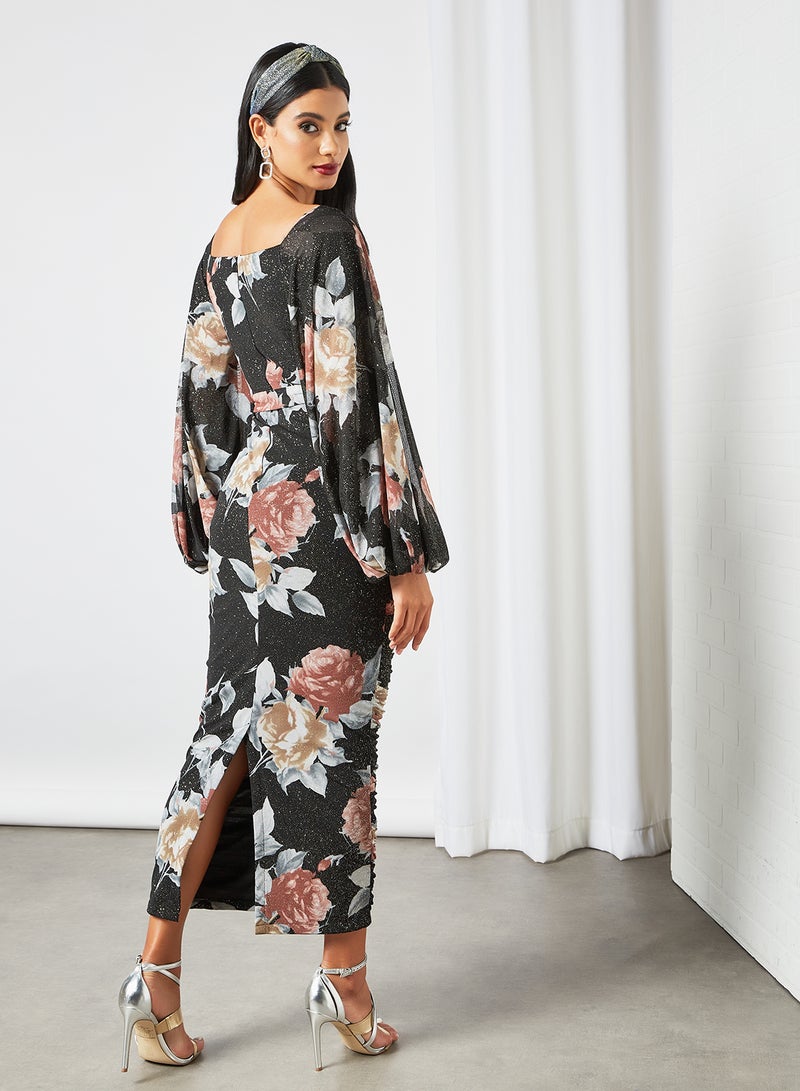 Zoey - Floral Draped Bar Dot Dress Multicolour - Image 1