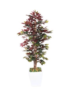 Generic Ficus Tree Faux Artificial Plant With Natural Trunk For Decoration Red/Green 150cm  - Image 2