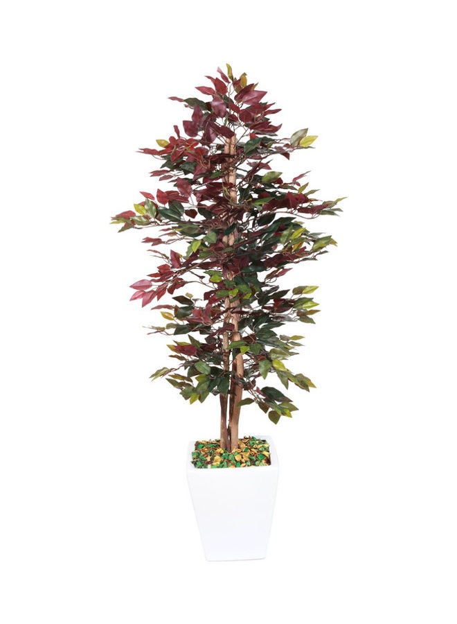 Generic - Ficus Tree Faux Artificial Plant With Natural Trunk For Decoration Red/Green 150cm - Image 1