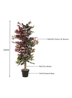 Generic Ficus Tree Faux Artificial Plant With Natural Trunk For Decoration Red/Green 150cm  - Image 5