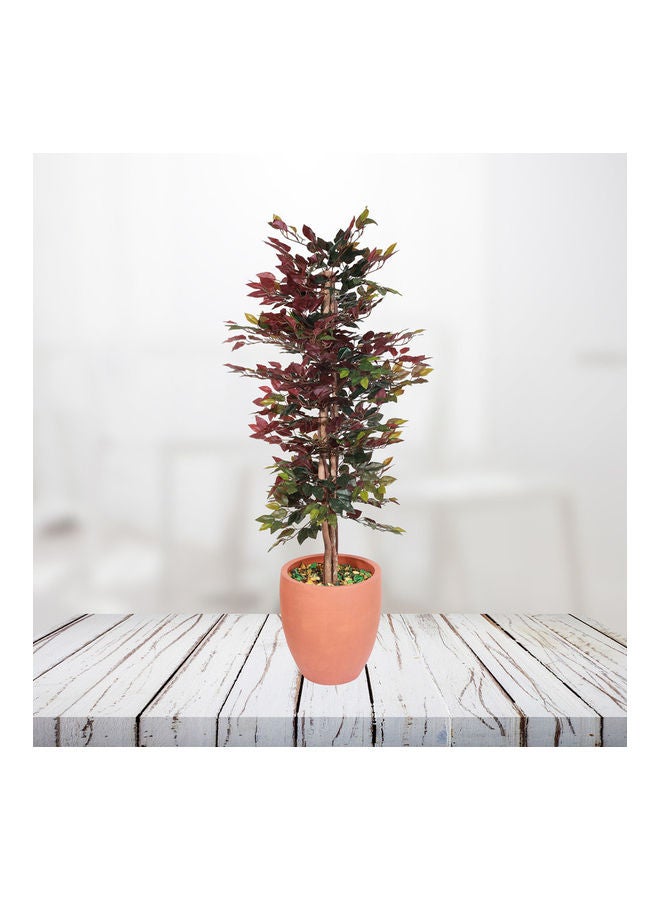 Generic - Ficus Tree Faux Artificial Plant With Natural Trunk For Decoration Red/Green 150cm - Image 1