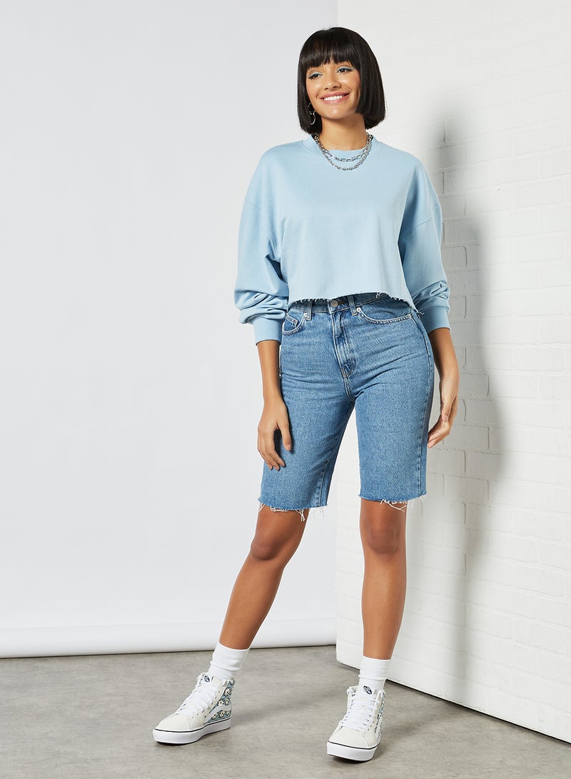 Daisy Street - Raw Hem Cropped Sweatshirt Blue - Image 1
