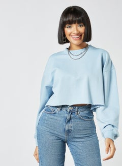 Raw Hem Cropped Sweatshirt Blue