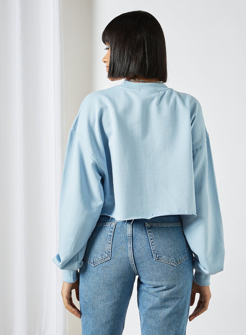 Daisy Street - Raw Hem Cropped Sweatshirt Blue - Image 1