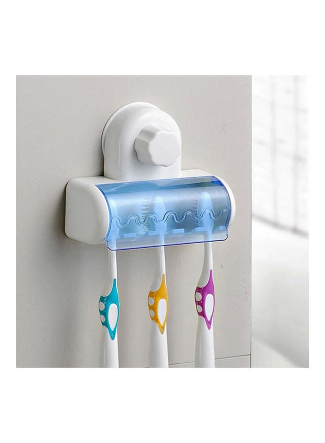 Wall Mounted 5 Slots Dustproof Toothbrush Holder White/Blue 12 x 10 x 4cm - Image 1