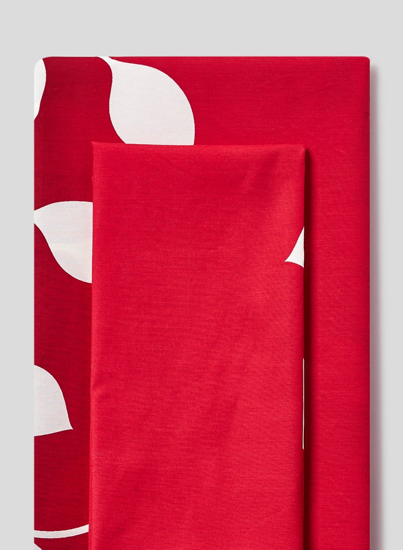RISHAHOME 2-Piece Printed 180 TC  Bedsheet Set Cotton Red/White 147x240cm  - Image 2