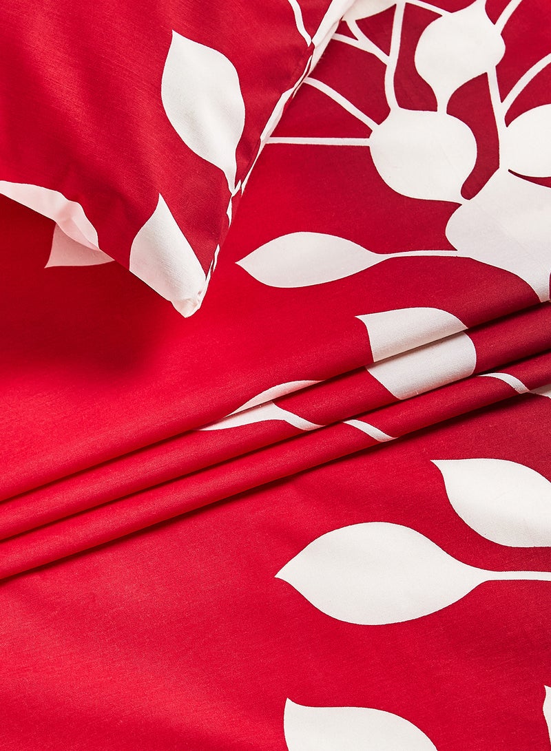 RISHAHOME 2-Piece Printed 180 TC  Bedsheet Set Cotton Red/White 147x240cm  - Image 3