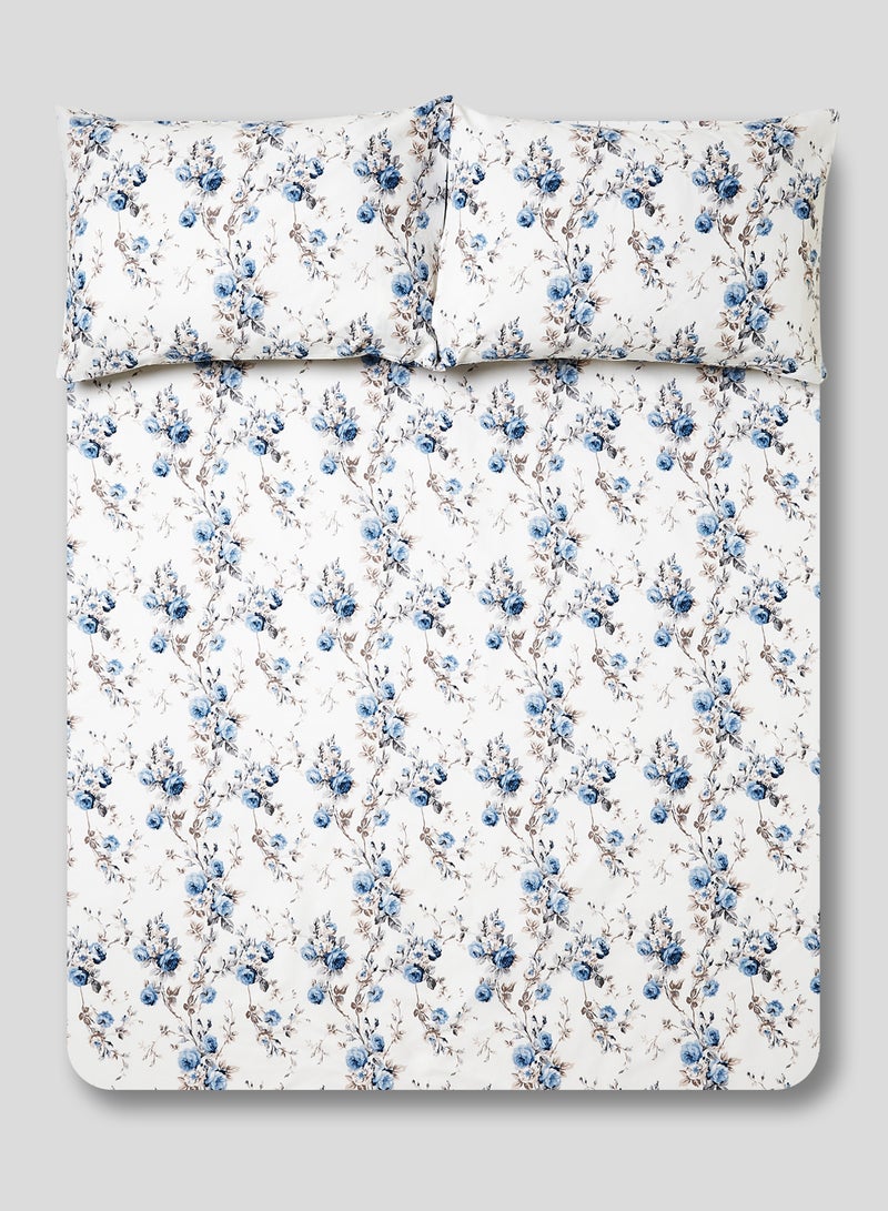 RISHAHOME 3-Piece Printed Queen Size Bedsheet Set Cotton Multicolour 240x254cm  - Image 1