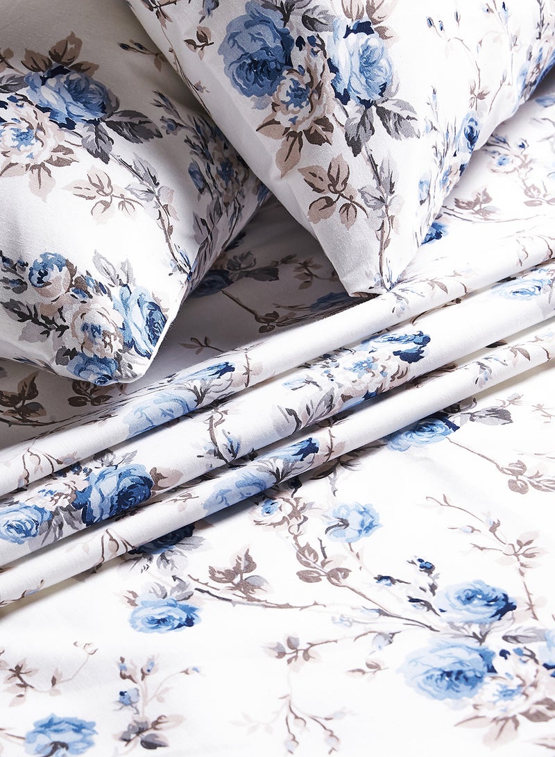 RISHAHOME 6-Piece Double Size Duvet Cover Set Cotton White/Blue  - Image 3