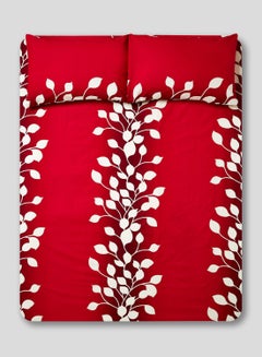 RISHAHOME 3-Piece Printed 180 TC Queen Size Bedsheet Set Cotton Red/White 240x254cm  - Image 1