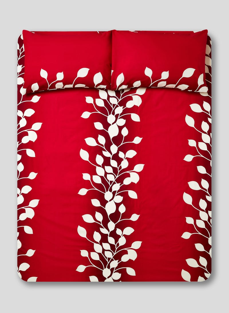 RISHAHOME 3-Piece Printed 180 TC Queen Size Bedsheet Set Cotton Red/White 240x254cm  - Image 1