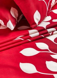 RISHAHOME 3-Piece Printed 180 TC Queen Size Bedsheet Set Cotton Red/White 240x254cm  - Image 3