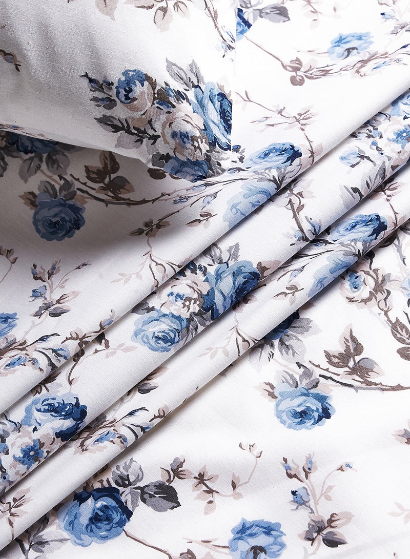 RISHAHOME 2-Piece 180 TC Premium Collection Single Size Printed Bedsheet And Pillow Case Set Includes 1xBedsheet 147x240 cm,1xPillow Case Cotton White/Blue 50x75cm  - Image 3