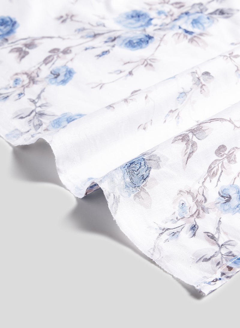 RISHAHOME 2-Piece 180 TC Premium Collection Single Size Printed Bedsheet And Pillow Case Set Includes 1xBedsheet 147x240 cm,1xPillow Case Cotton White/Blue 50x75cm  - Image 4