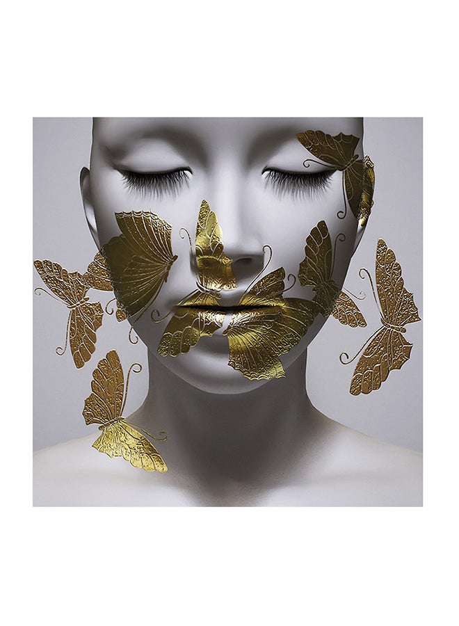 Women and Golden Butterfies Fine Art MDF Wall Art Multicolour 30 X 30cm - Image 1