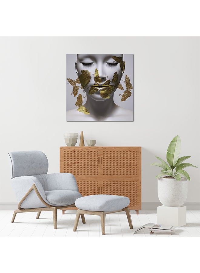 Women and Golden Butterfies Fine Art MDF Wall Art Multicolour 30 X 30cm - Image 2