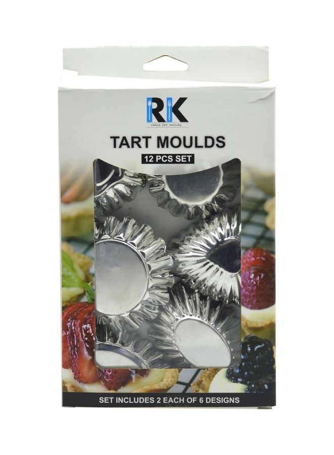 RK 12-Piece Tart Mould Set Silver 14cm - Image 1