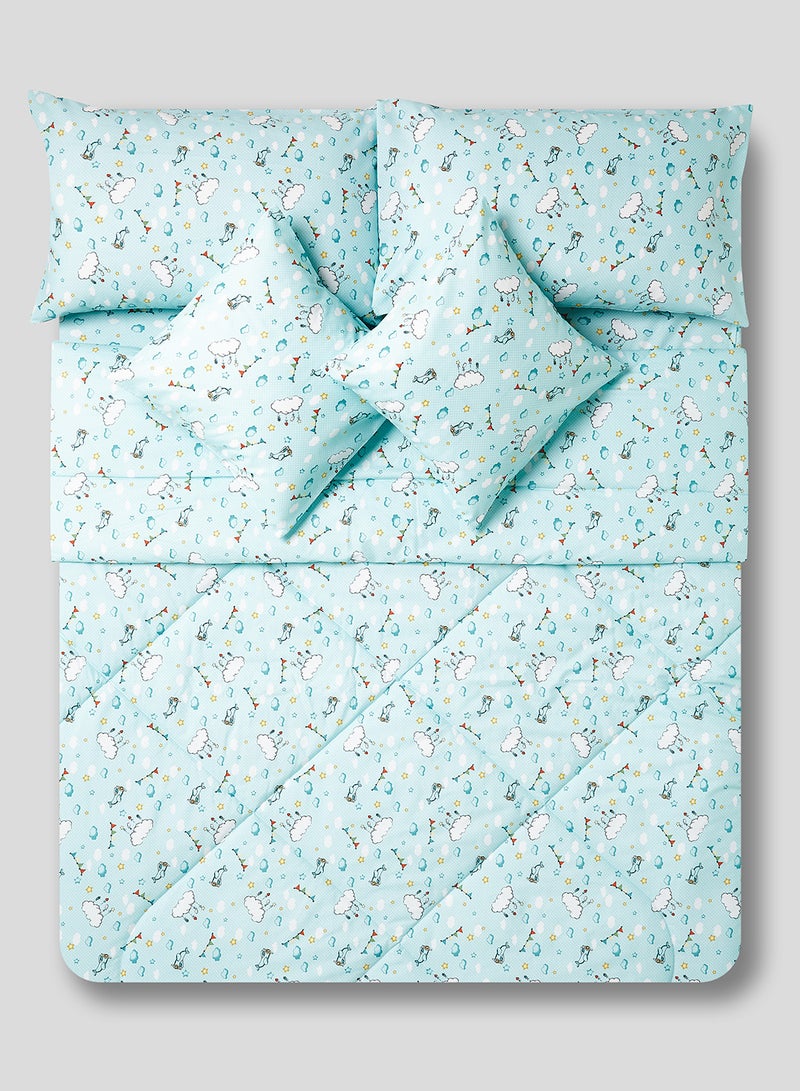 RISHAHOME 6-Piece King Size Comforter Set Cotton Blue/White  - Image 1