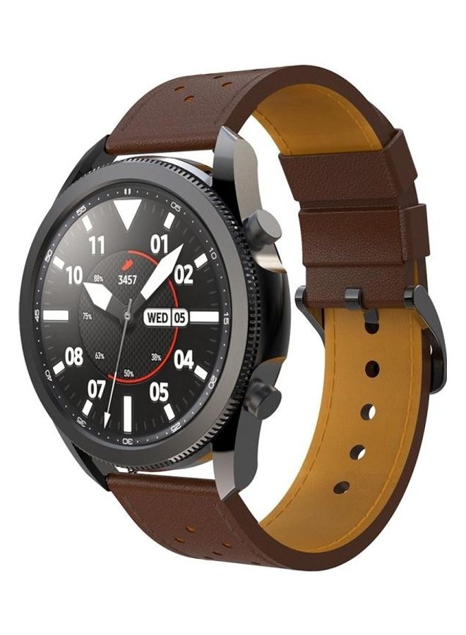 BGM Round Hole Line Leather Replacement Strap Watchband For Samsung Galaxy Watch 3 45mm Brown/Black - Image 2