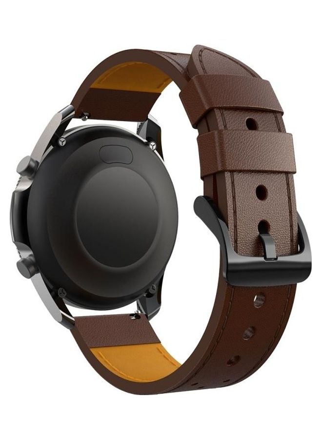 BGM Round Hole Line Leather Replacement Strap Watchband For Samsung Galaxy Watch 3 45mm Brown/Black - Image 3