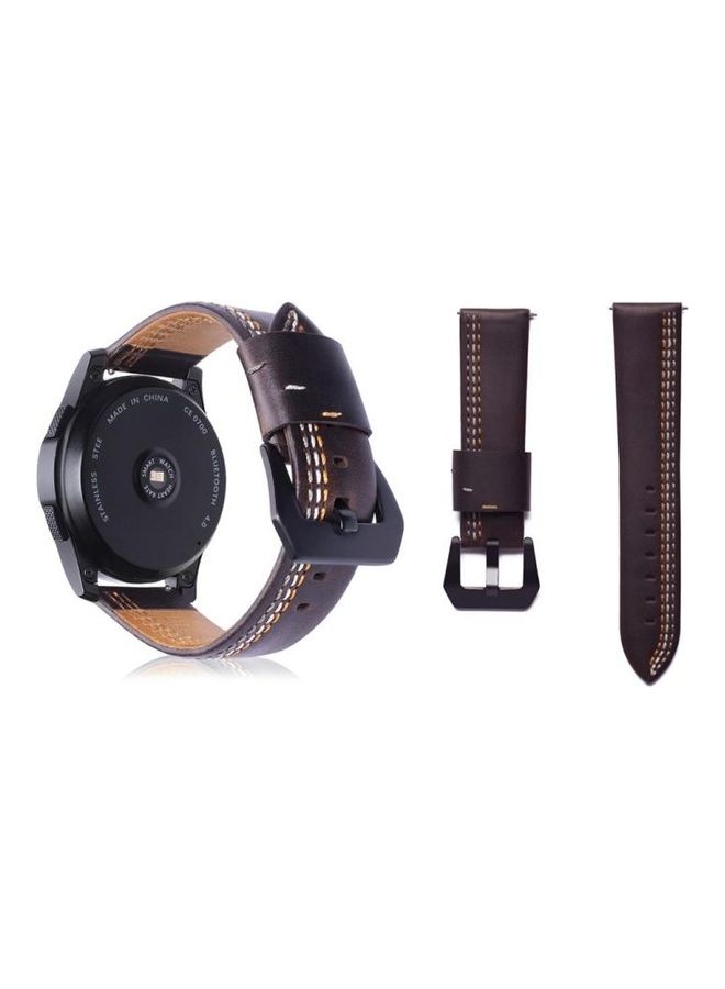 بي جي إم سوار ساعة يد من الجلد ذو ملمس بارز بنمط ثلاثة خطوط لساعة سامسونج جير S3 مقاس 22 مم بلون القهوة - Image 1