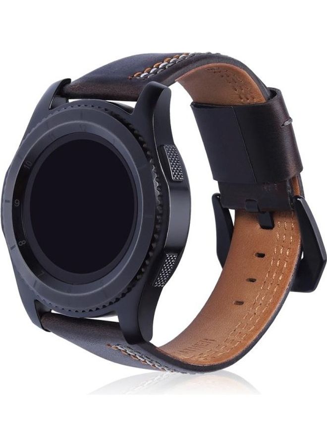 بي جي إم سوار ساعة يد من الجلد ذو ملمس بارز بنمط ثلاثة خطوط لساعة سامسونج جير S3 مقاس 22 مم بلون القهوة - Image 4