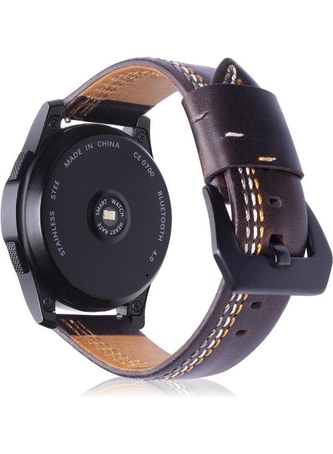 بي جي إم سوار ساعة يد من الجلد ذو ملمس بارز بنمط ثلاثة خطوط لساعة سامسونج جير S3 مقاس 22 مم بلون القهوة - Image 5