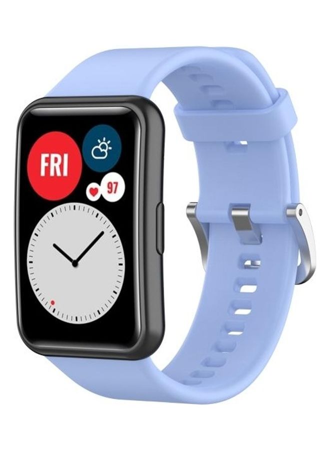 BGM Silicone Replacement Wrist Strap Watchband with Stainless Steel Buckle For Huawei Watch Fit Blue  - Image 4