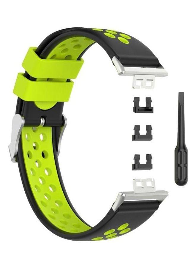 BGM Silicone Replacement Watchband For Huawei Watch Fit Black/Green - Image 2