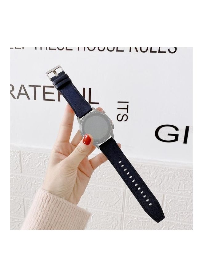 BGM Litchi Texture Leather Replacement Wrist Strap Watchband For Huawei Watch GT2 Pro Dark Blue/Silver - Image 1