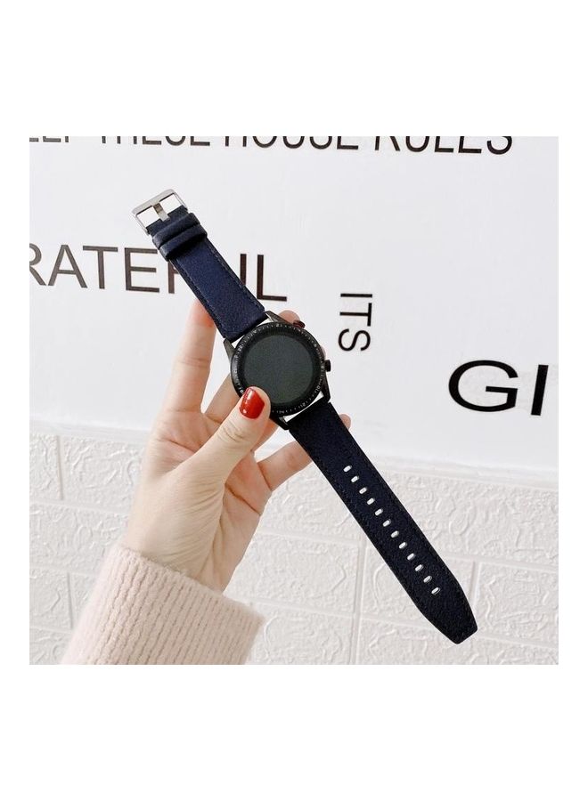 BGM Litchi Texture Leather Replacement Wrist Strap Watchband For Huawei Watch GT2 Pro Dark Blue/Silver - Image 2