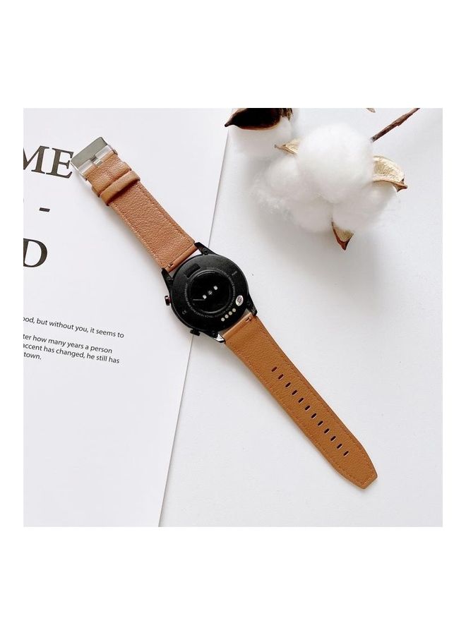 BGM Litchi Texture Leather Replacement Wrist Strap Watchband For Huawei Watch GT2 Pro Dark Blue/Silver - Image 5