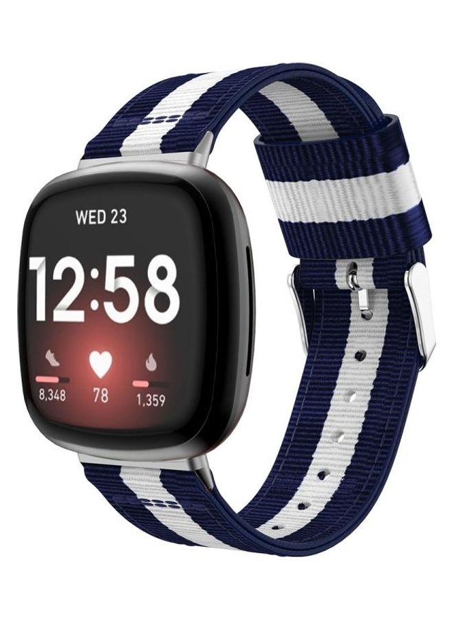 BGM Nylon Replacement Strap For Fitbit Versa 3 White/Blue  - Image 3
