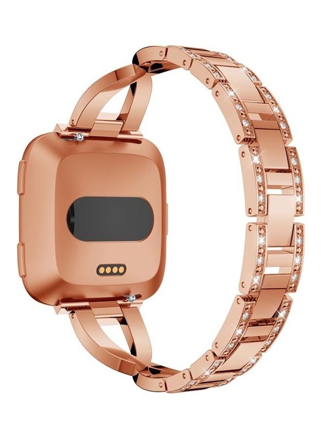 BGM X-Shaped Diamond-Studded Solid Stainless Steel Wrist Strap Watch Band For Fitbit Versa Lite Rose Gold - Image 3