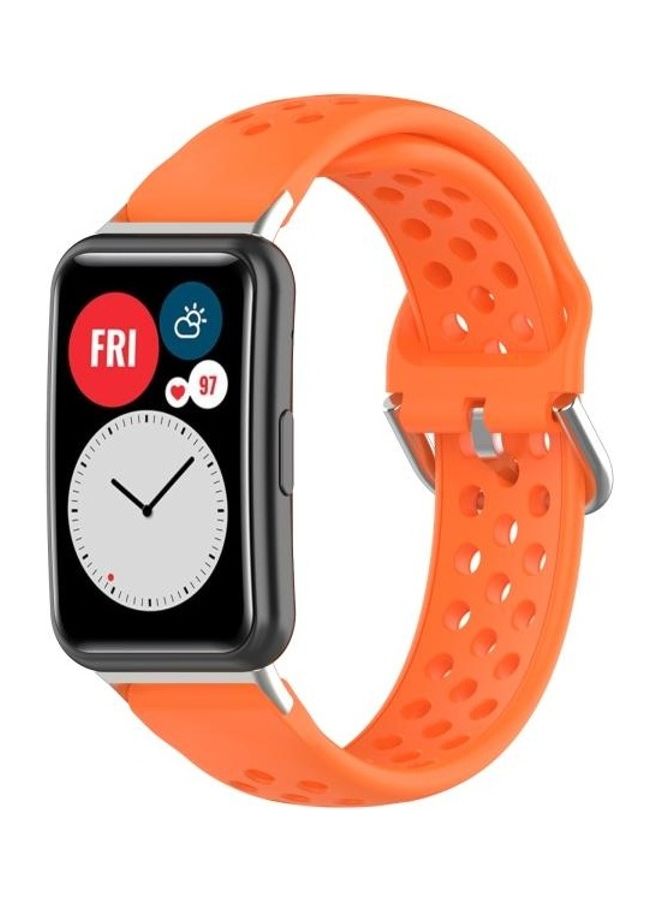 BGM Sport Style Silicone Solid Color Replacement Strap For Huawei Watch Fit Orange - Image 4