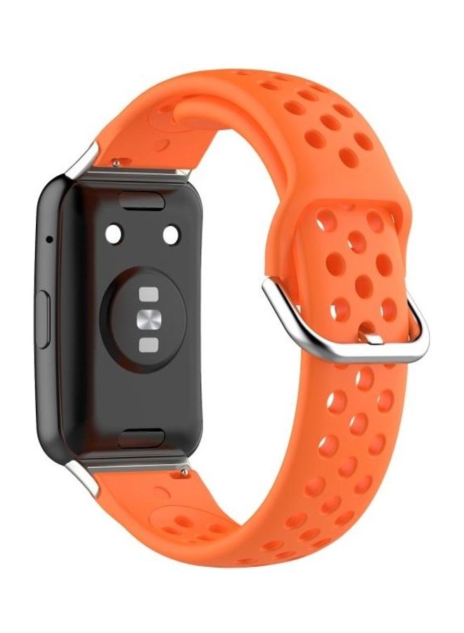 BGM Sport Style Silicone Solid Color Replacement Strap For Huawei Watch Fit Orange - Image 5