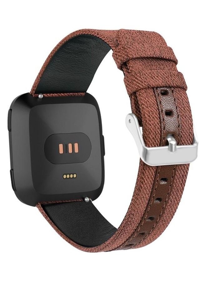 BGM Casual Denim Leather Strap Watchband For Fitbit Versa Brown - Image 1