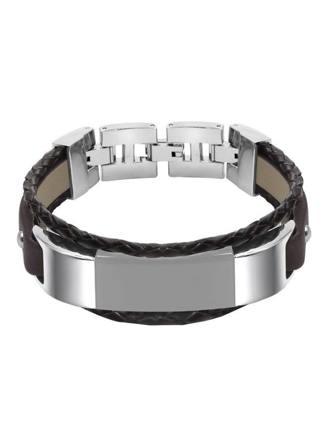 BGM Smart Bracelet Woven Double Loop Leather Strap Watchband For Fitbit Alta HR Size:S Dark Brown - Image 1