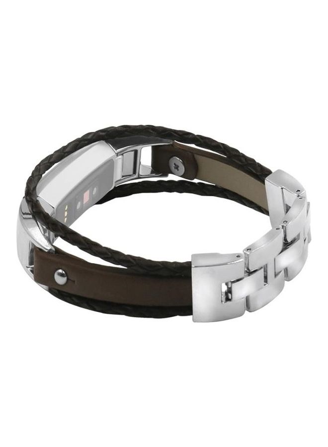 BGM Smart Bracelet Woven Double Loop Leather Strap Watchband For Fitbit Alta HR Size:S Dark Brown - Image 2