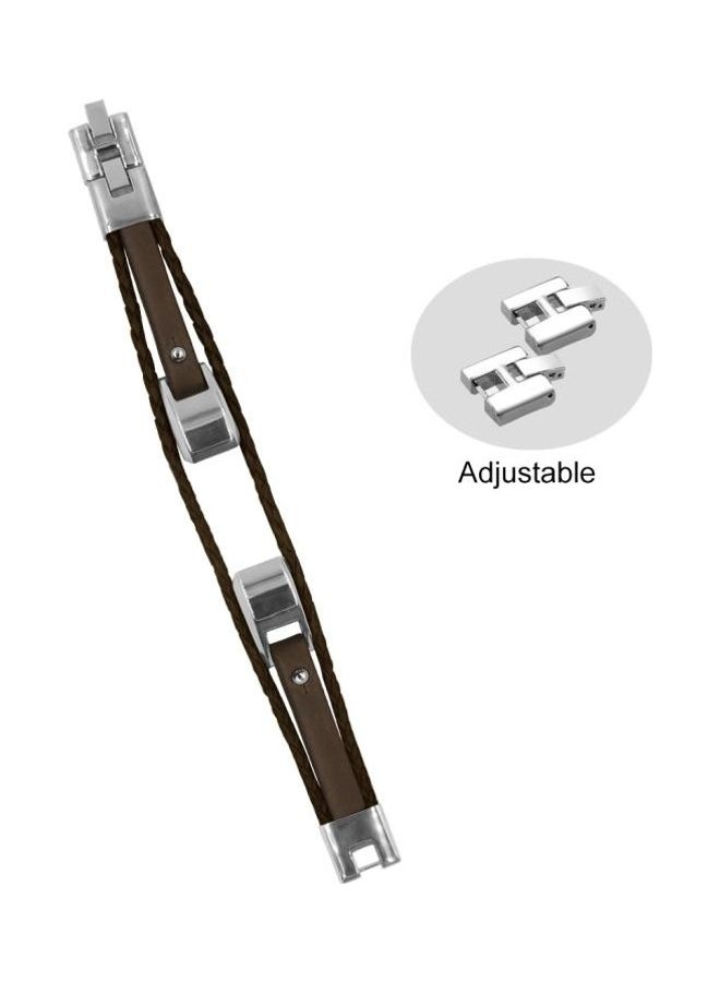 BGM Smart Bracelet Woven Double Loop Leather Strap Watchband For Fitbit Alta HR Size:S Dark Brown - Image 3