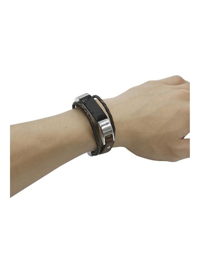 BGM Smart Bracelet Woven Double Loop Leather Strap Watchband For Fitbit Alta HR Size:S Dark Brown - Image 4