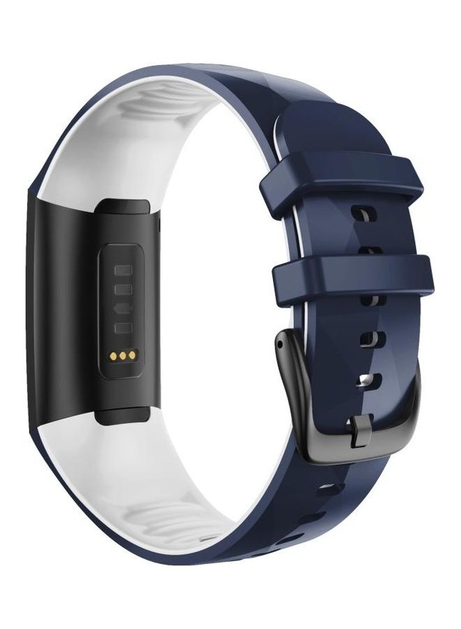 BGM Universal Silicone Replacement Strap Watchband For Fitbit Charge 3 / 4 Blue/White - Image 4