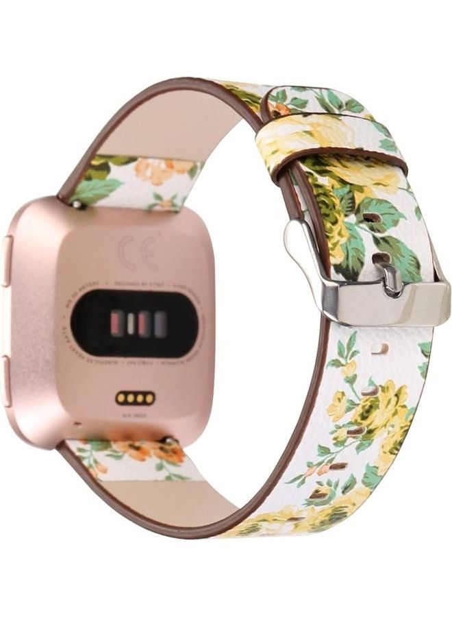 BGM Flower Pattern Replacement Wrist Strap Watchband For Fitbit Versa 1/2 White/Yellow - Image 4