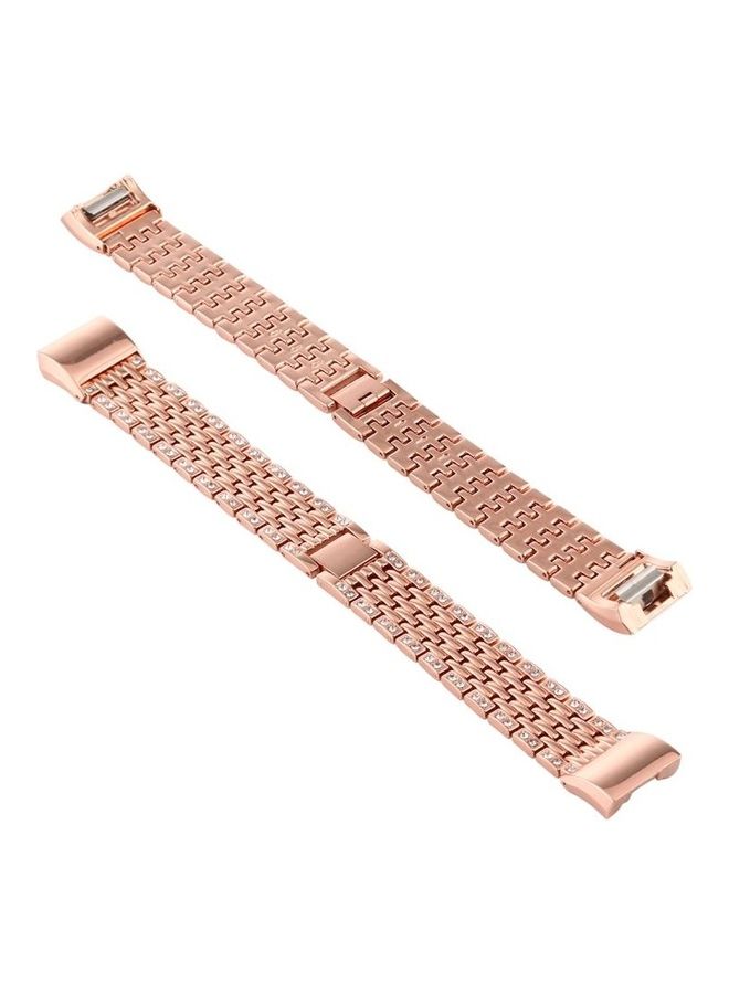 BGM Diamond Studded Stainless Steel Replacement Wrist Strap For Fitbit Charge 2 Rose Gold - Image 1