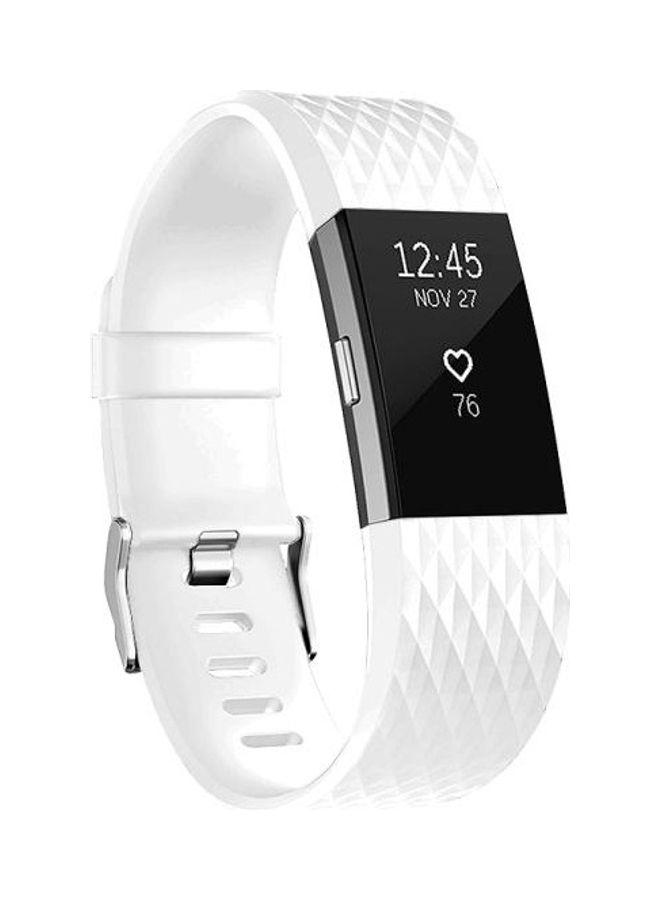 BGM Diamond Pattern Adjustable Wrist Strap for Fitbit Charge 2 White - Image 1